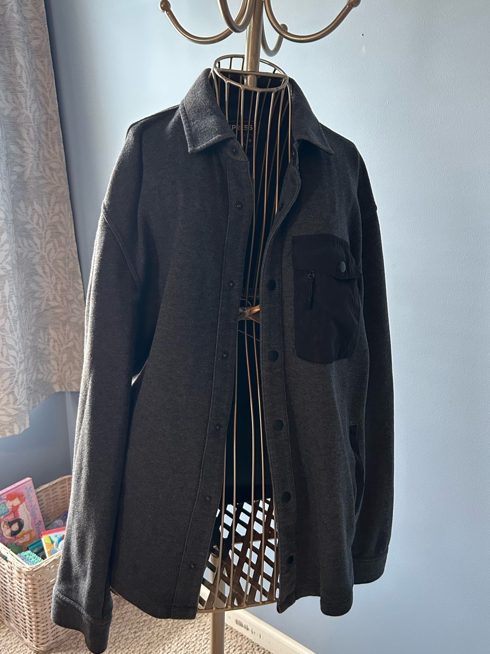 H&M Dark Gray Lightweight Shirt Jacket with Black Chest Pocket